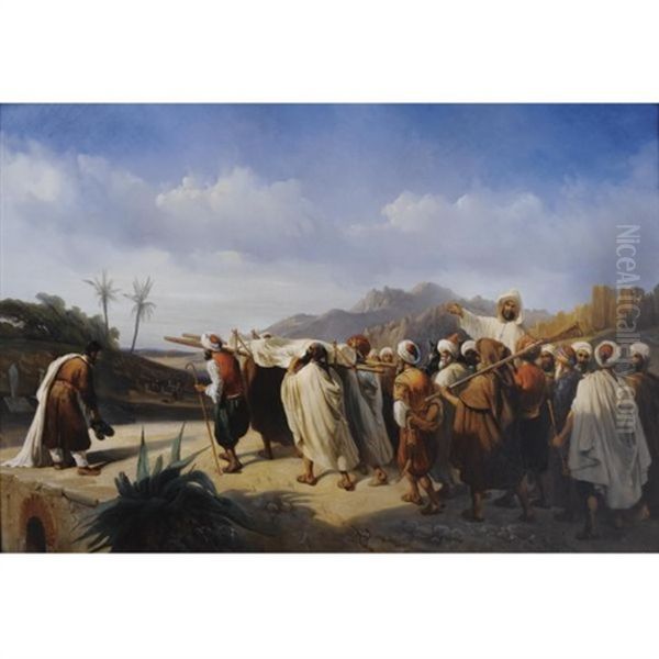 Le Cortege Maure, Pres De Tanger Oil Painting by Henri Pierre Leon Pharamond Blanchard