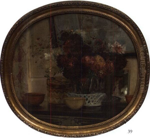 Interieur Au Bouquet De Fleurs Oil Painting by Jacques-Emile Blanche