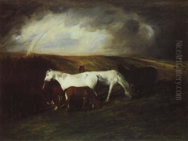 Chevaux Dans Un Paysage A L'arc En Ciel Oil Painting by Jacques-Emile Blanche