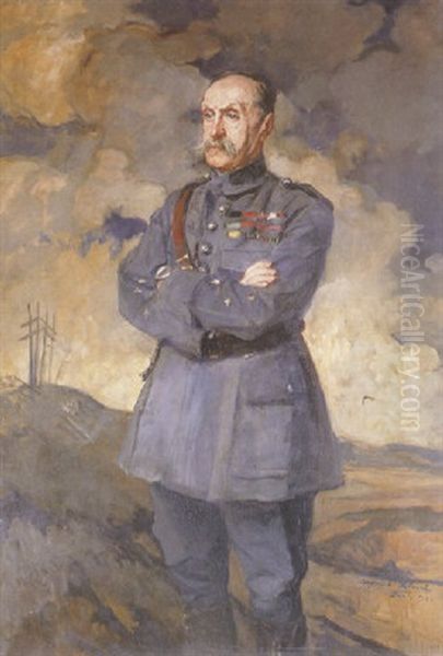 Portrait Of Marechal Foch, Standing Oil Painting by Jacques-Emile Blanche