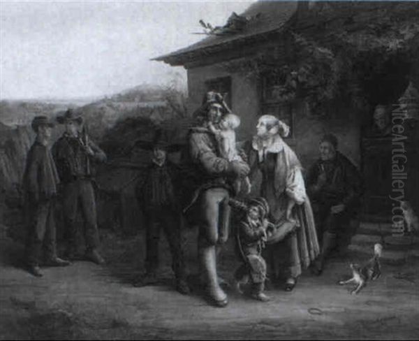 Die Gluckliche Heimkehr Des Bergmannes Zu Seiner Familie Oil Painting by Adolf Blankenburg
