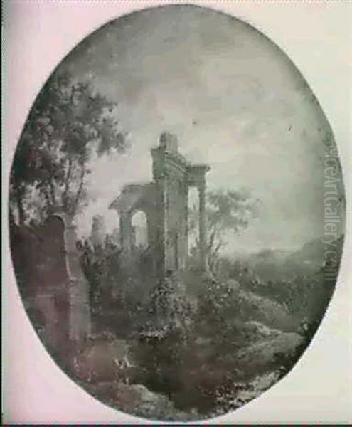 A Capriccio Of A Ruined Temple With Fishermen In            The Foreground Oil Painting by Jacques Willem Van Blarenberghe