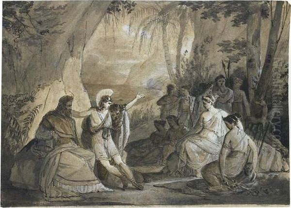 Scene Antique Oil Painting by Jean Alaux