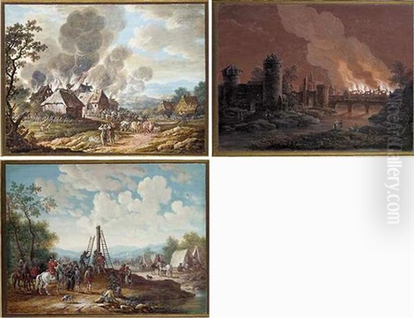 A Town On Fire At Night Oil Painting by Louis Nicolas van Blarenberghe