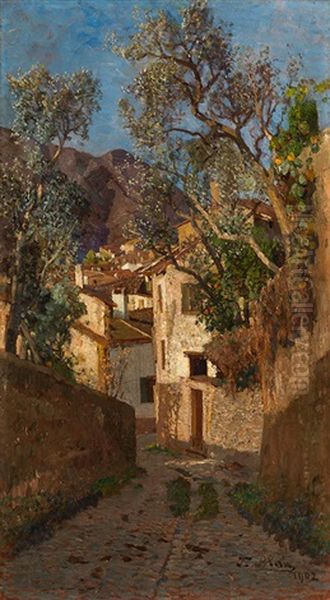Street In Malcesine At The Lake Garda Oil Painting by Tina Blau
