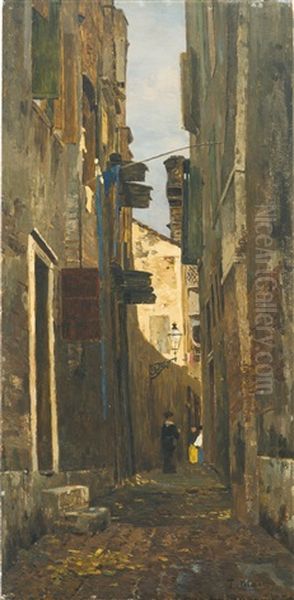 Ein Italienisches Gasschen (a Lane In Italy) Oil Painting by Tina Blau