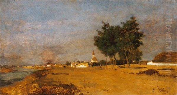 Szolnoki Tiszapart, 1870-es Evek (by The River Tisza At Szolnok) Oil Painting by Tina Blau