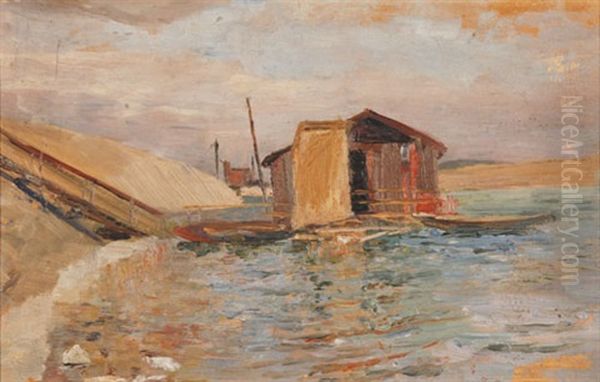 Uferlandschaft Mit Fischerhauschen Oil Painting by Tina Blau