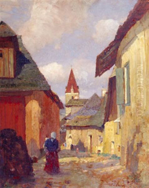 Gasse In Weissenkirchen Oil Painting by Tina Blau