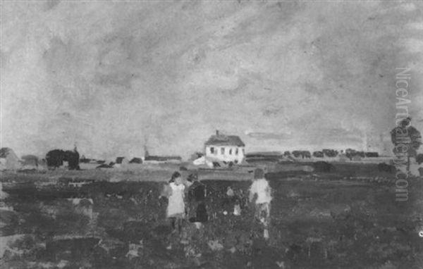 Spielende Kinder Auf Einer Wiener Vorstadtwiese Oil Painting by Tina Blau