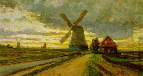 Abend In Volendam Oil Painting by Tina Blau