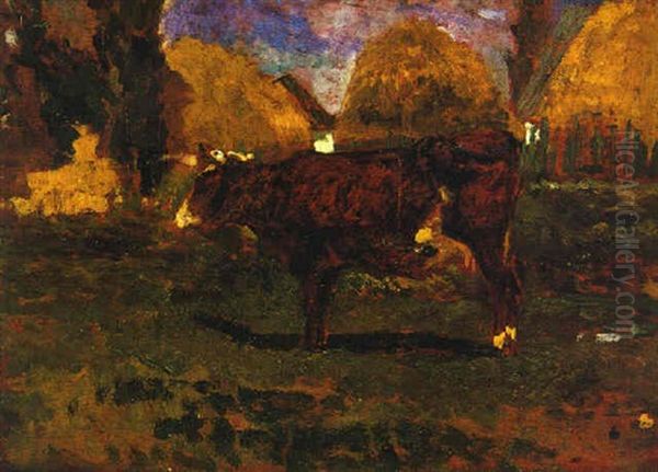 Kuh, In Einer Landschaft Stehend Oil Painting by Tina Blau