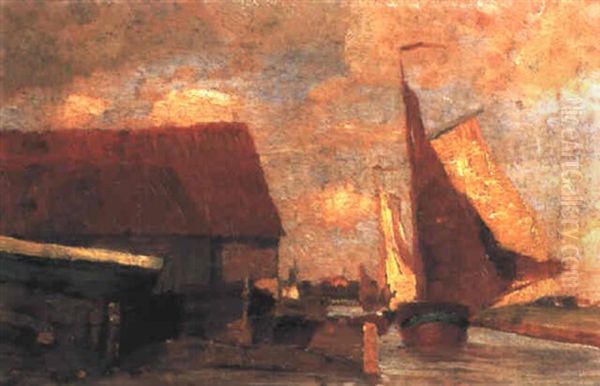 Bootswerft In Holland Oil Painting by Tina Blau