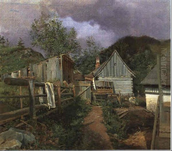 Hutten Im Nasswald Oil Painting by Tina Blau