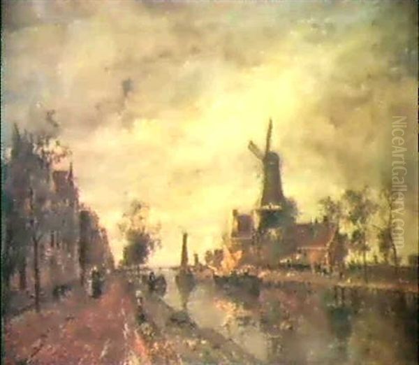 Kanalszene In Einer Hollandischen Stadt Oil Painting by Tina Blau