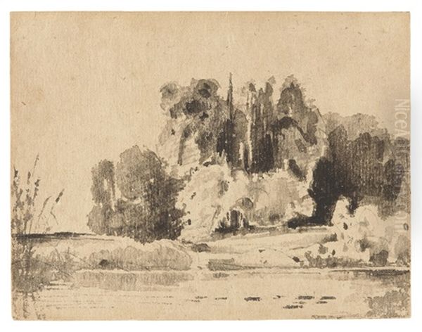 Mittelgebirgslandschaft Mit Staffagen Oil Painting by Carl Blechen