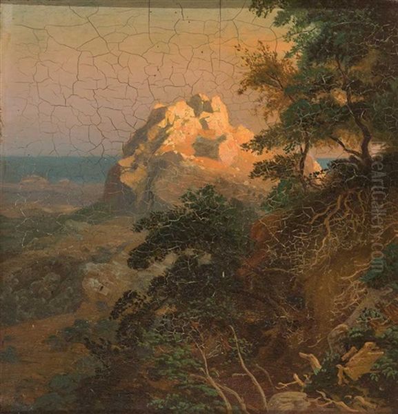 Malerisch Beleuchteter Kalkfelsen Vor Seenhintergrund Oil Painting by Carl Blechen