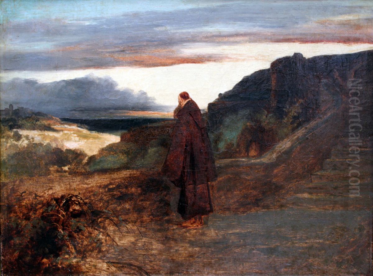 Monch Auf Der Terrasse Oil Painting by Carl Blechen