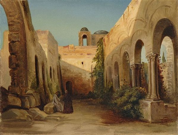 Ein Verfallener Klosterhof In Anacapri Oil Painting by Carl Blechen