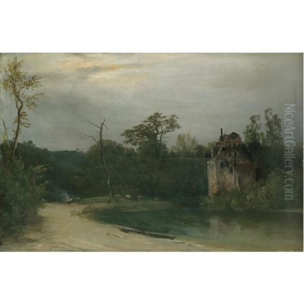 Waldlandschaft Mit Schloss Am Wasser-castle In A Wooded Landscape Oil Painting by Carl Blechen