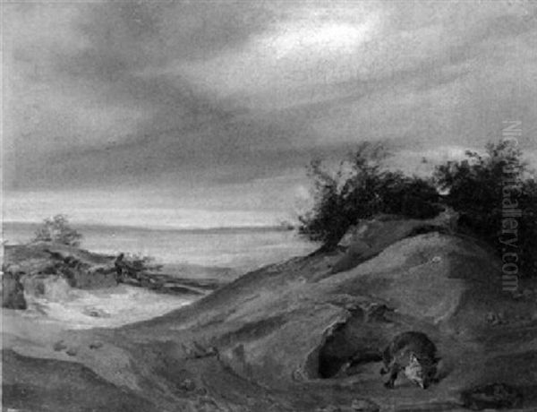 Landschaft Mit Fuchs Vor Dem Bau Oil Painting by Carl Blechen