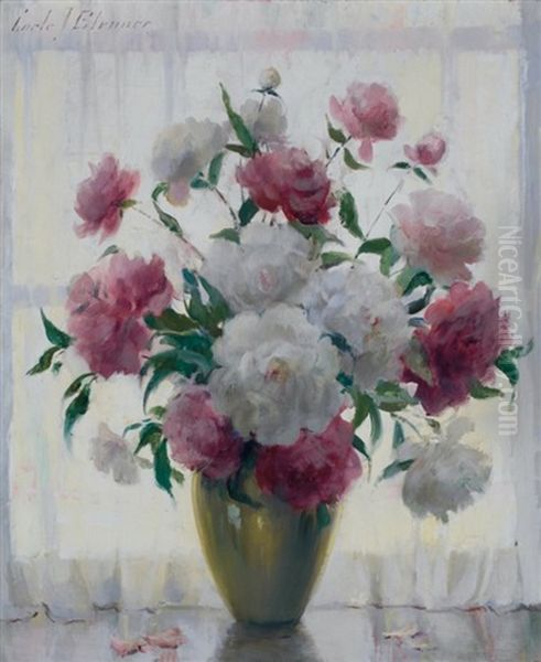 Still Life With Peonies Oil Painting by Carle John Blenner