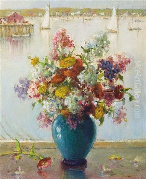 Phlox And Harbor Oil Painting by Carle John Blenner