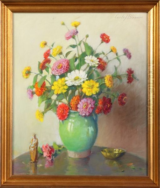 Vase W/ Flowers Oil Painting by Carle John Blenner