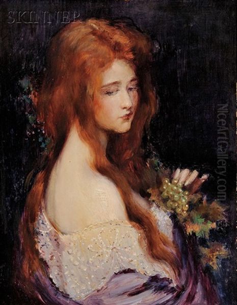 Woman Holding Grapes Oil Painting by Carle John Blenner