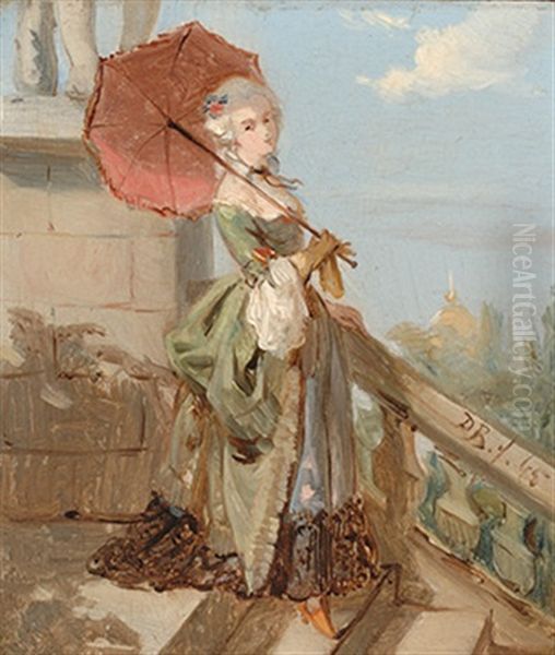 Elegant Lady With A Parasol In Paris Oil Painting by David Bles
