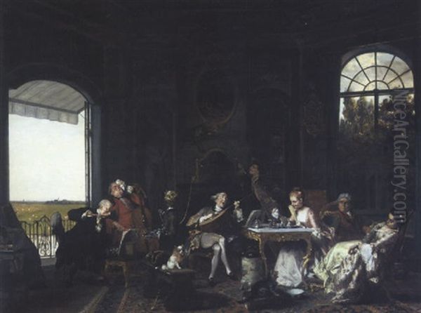 A Trio On A Hot Day At The Dutch Country Seat Batavia Oil Painting by David Bles