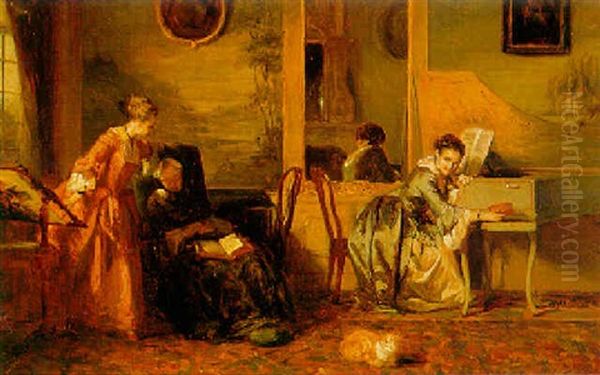 Oude Vrouw Ingeslapen Bij Pianospel Oil Painting by David Bles