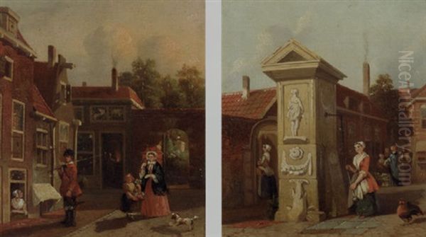 A Little Girl Selling Flowers To An Elegant Lady Oil Painting by Joseph Bles