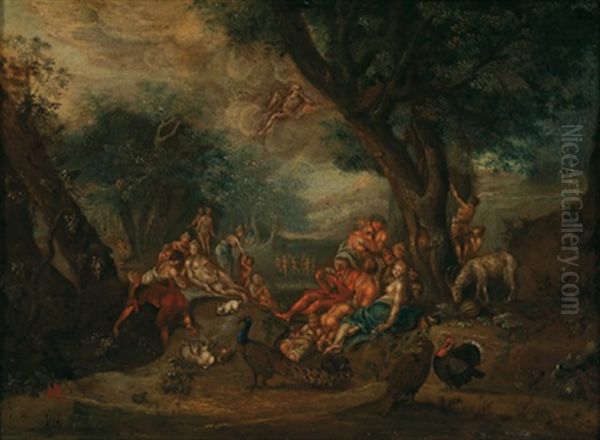 Bacchanal Mit Zahlreichen Tieren Oil Painting by Abraham Bloemaert