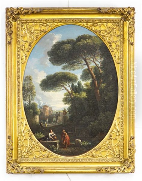 Figures In A Italian Capriccio (a Pair) Oil Painting by Jan Frans van Bloemen