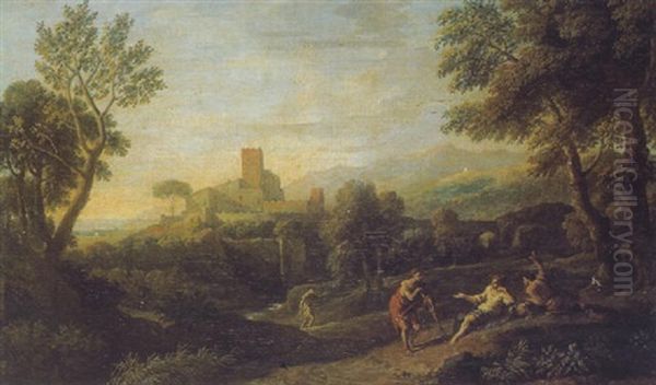 Rencontre De Bergers Dans Un Paysage Romain Oil Painting by Jan Frans van Bloemen