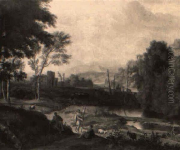 Shepherds In An Italianate Landscape Oil Painting by Jan Frans van Bloemen