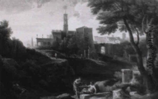 Paysage Ideal Anime De Personnages Oil Painting by Jan Frans van Bloemen