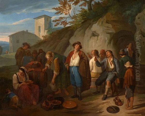 Buveurs Et Fumeurs Dans Un Paysage De La Campagne Romaine Oil Painting by Norbert van (Cefalus) Bloemen
