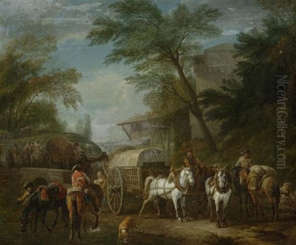 Landschaft Mit Zwei Planwagen Oil Painting by Pieter van Bloemen