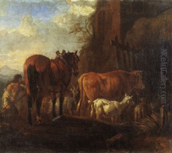 Le Retour Du Troupeau Oil Painting by Pieter van Bloemen