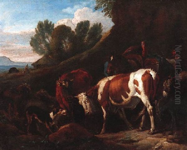 Hirten Mit Ihrem Vieh Oil Painting by Pieter van Bloemen