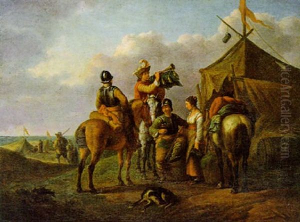 Ein Militarlager Und Rastende Reiter Vor Einem Marketenderzelt Oil Painting by Pieter van Bloemen