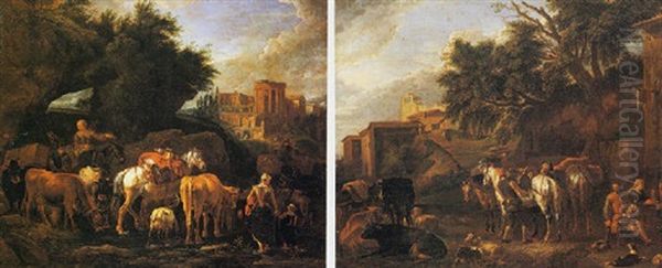 Paesaggio Con Figure Oil Painting by Pieter van Bloemen