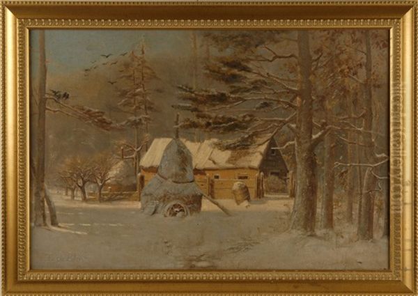 Barnyard In Winter Oil Painting by Francois de Blois