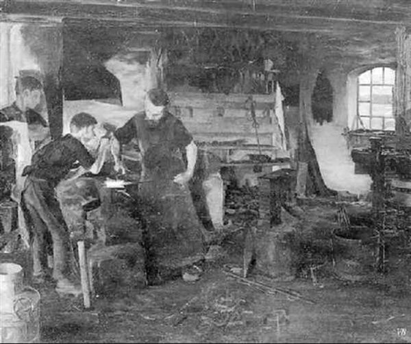 Fra Et Smedevaerksted Oil Painting by Gustav Vilhelm Blom