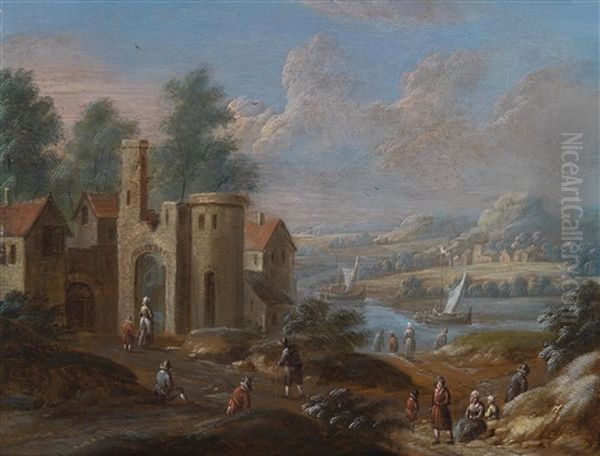 Eine Weite Flusslandschaft Mit Einer Befestigungsanlage Oil Painting by Maximilian Blommaerdt