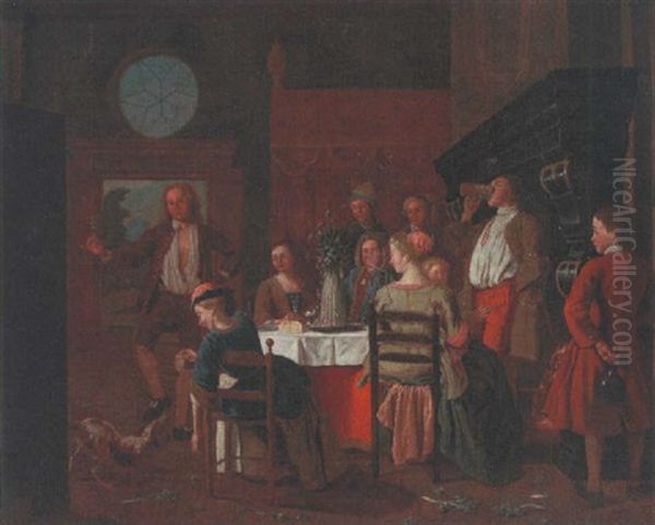 Countryfolk Dining In An Interior Oil Painting by Maximilian Blommaerdt