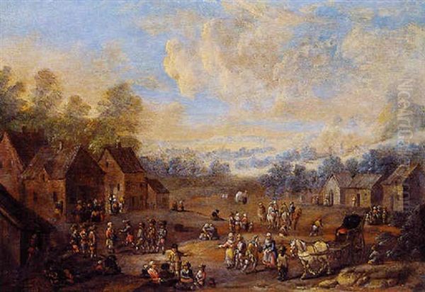 Place De Village Animee De Nombreux Villageois Oil Painting by Maximilian Blommaerdt