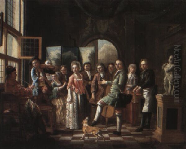 Company In An Interior With A Fiddler And A Man Smoking A Pipe Oil Painting by Maximilian Blommaerdt